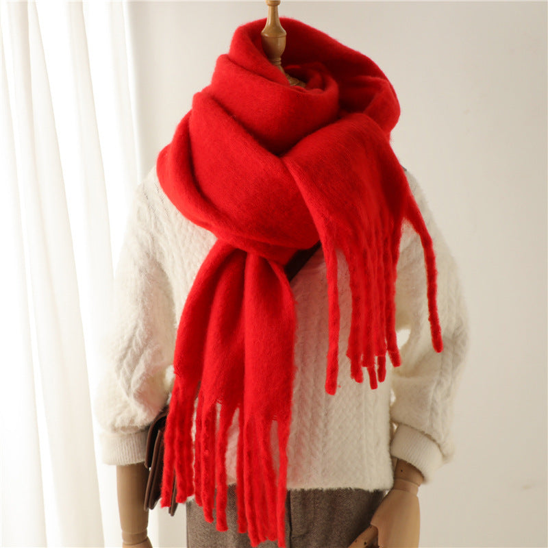 Versatile Winter Thermal Scarf With Extended Tassels