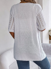 Women S Solid Color Hollow Out Short Sleeve Knit Cardigan Cover-Up