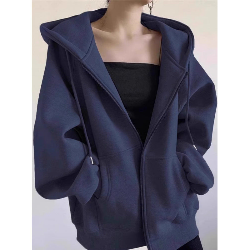 Maillard Vintage Zipper Hooded Sweater For Women Spring And Autumn