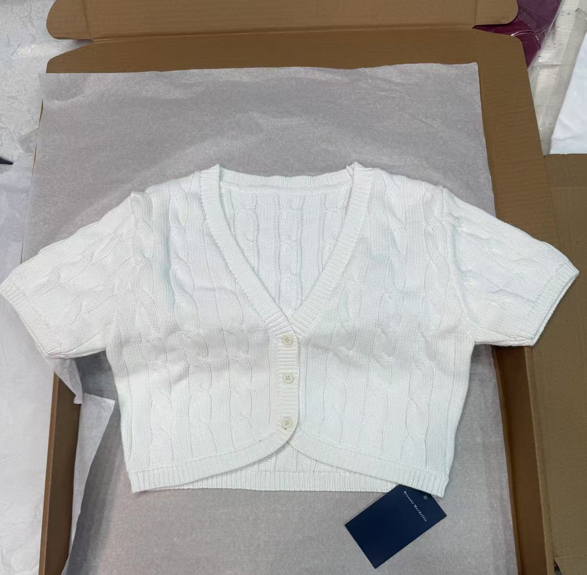 Womens Knitted Short-sleeve Cardigan Top