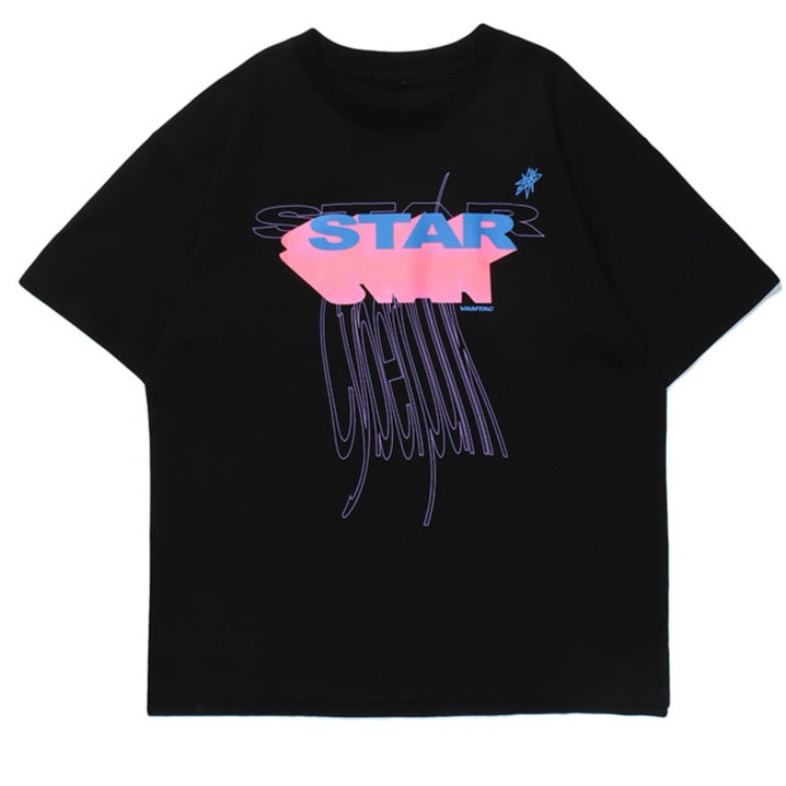 Candy-colored Letter-printed Short-sleeve Top