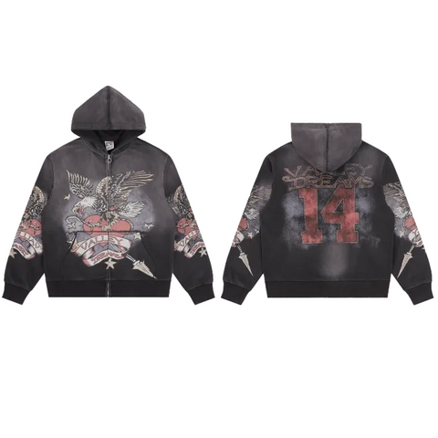 Vale Forever Black Red Butterfly Graphic Hoodie
