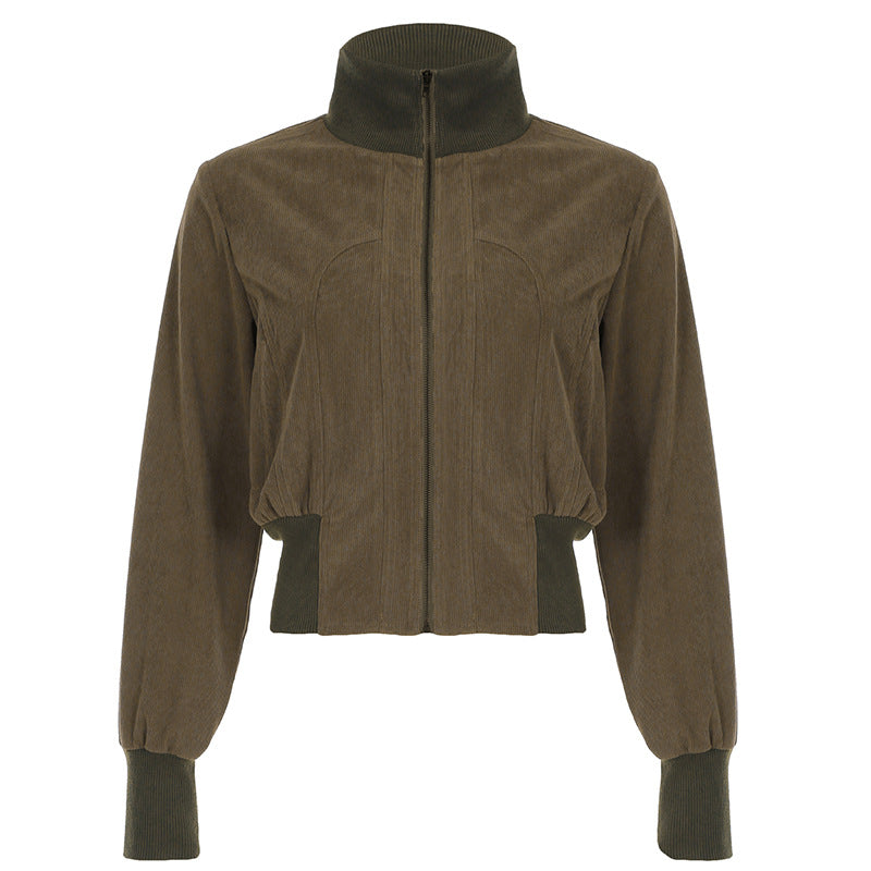 American-style Retro Solid Color Pocket Waist-tight Workwear Jacket