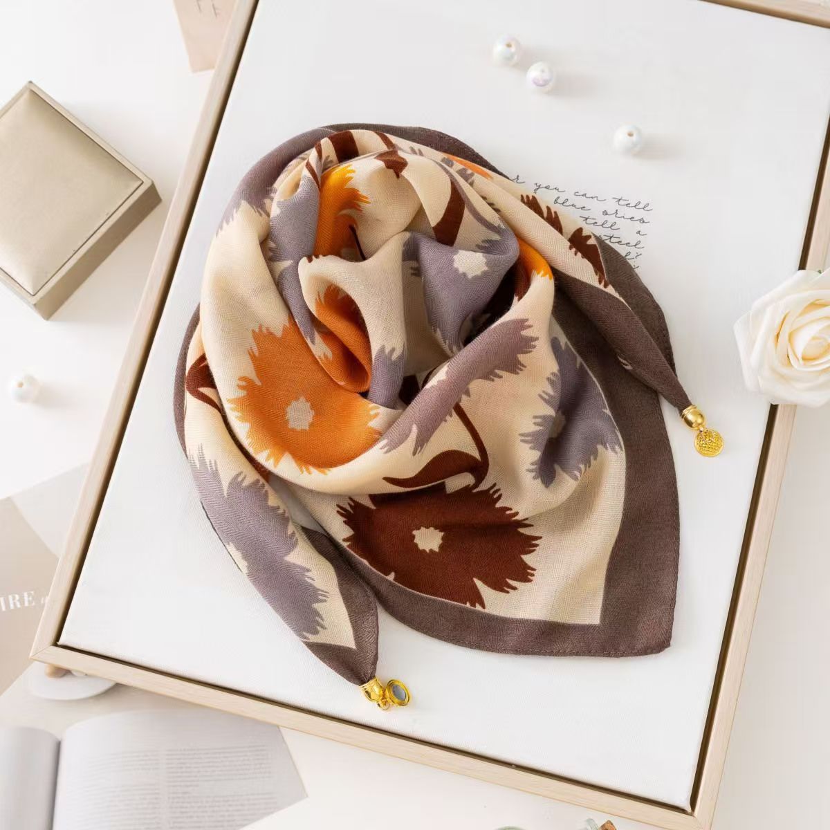 Thermal Square Scarf With Magnetic Clasp Triangular Silk Scarf Cotton Neck Warmer For Women