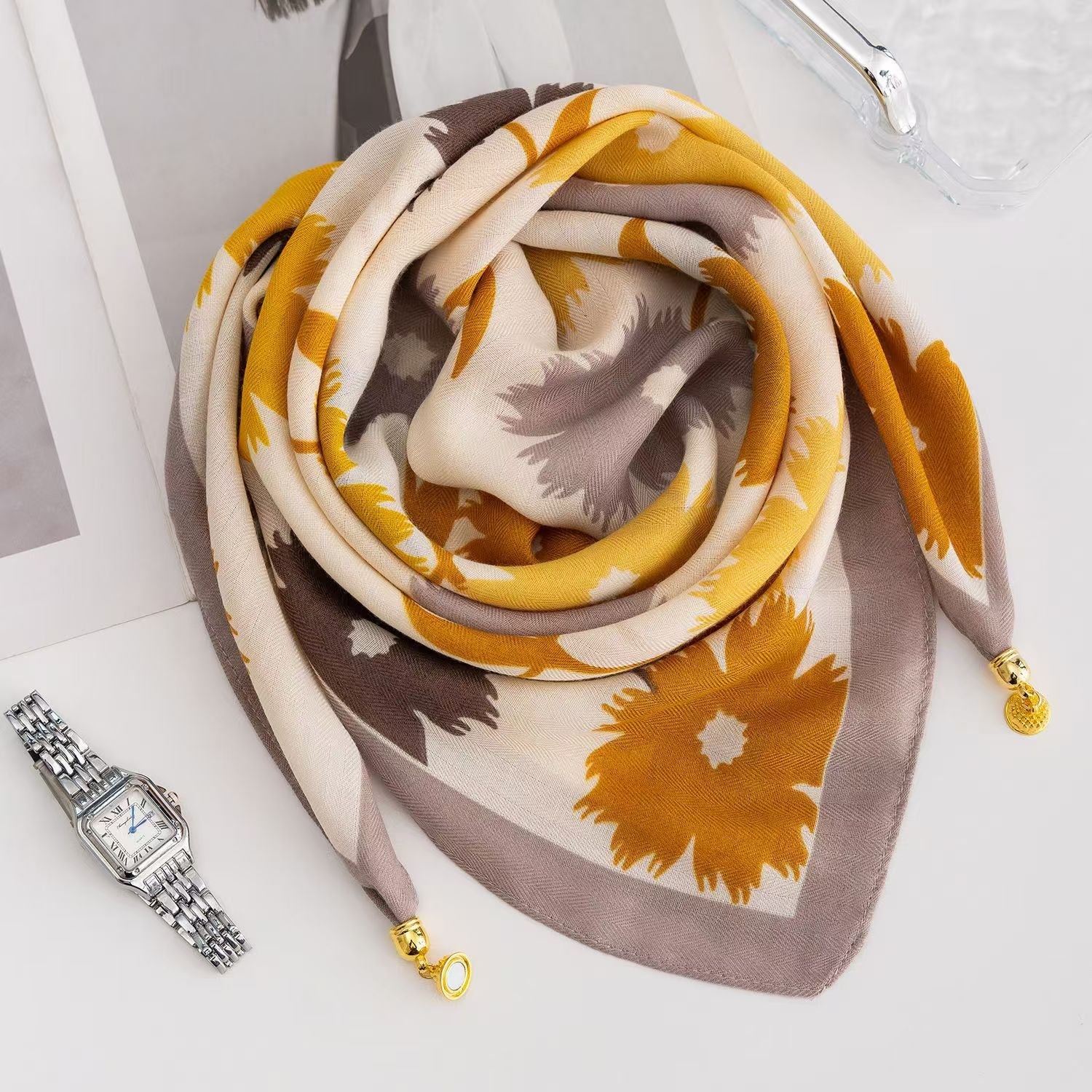Thermal Square Scarf With Magnetic Clasp Triangular Silk Scarf Cotton Neck Warmer For Women