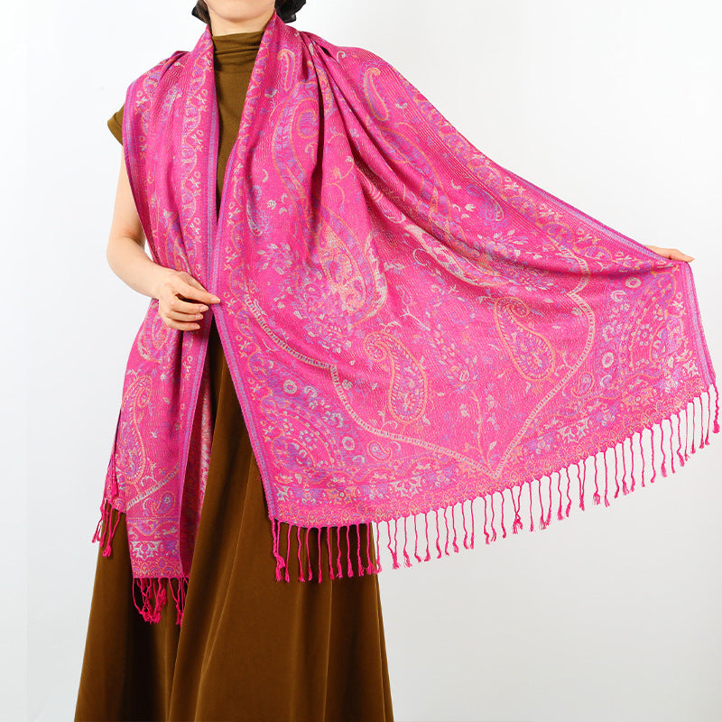 Women's Retro Cloak-style Scarf With Tassels Dual-use Outerwear
