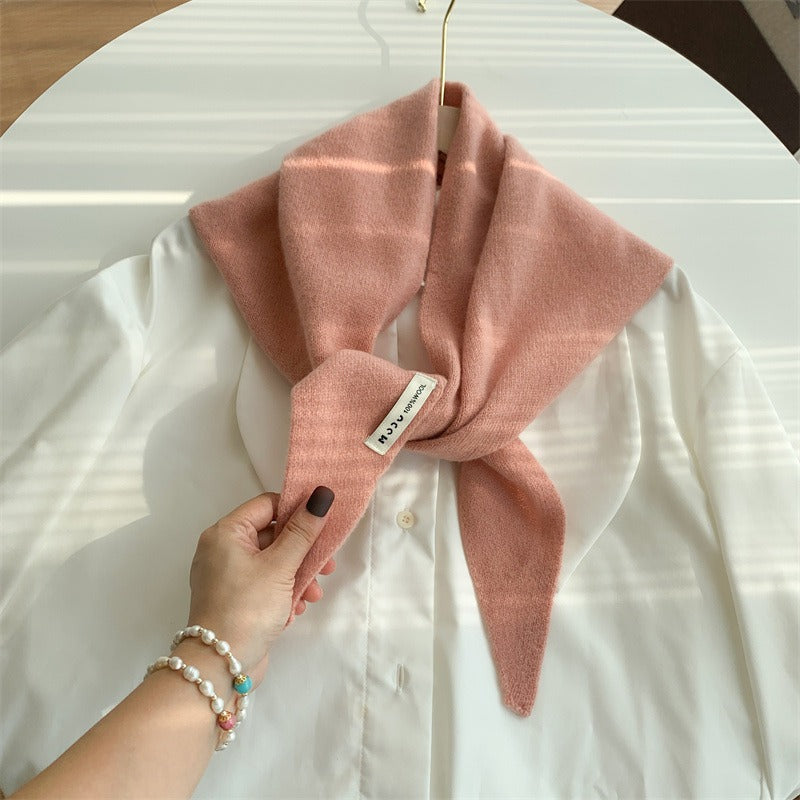 Womens Solid-Color Wool Knit Triangle Scarf Shawl For FallWinter