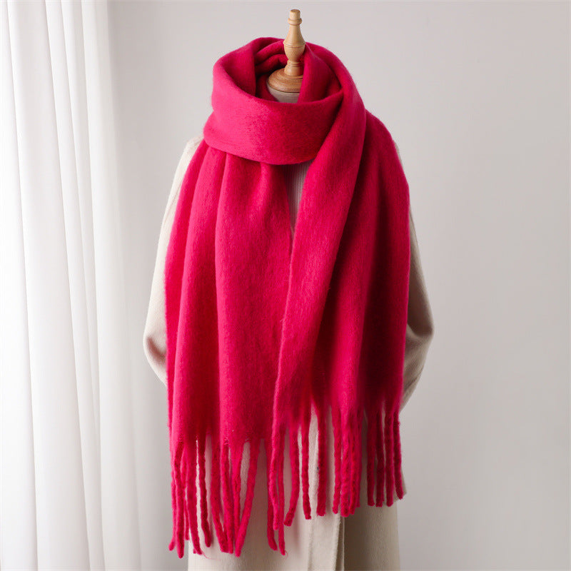 Versatile Winter Thermal Scarf With Extended Tassels