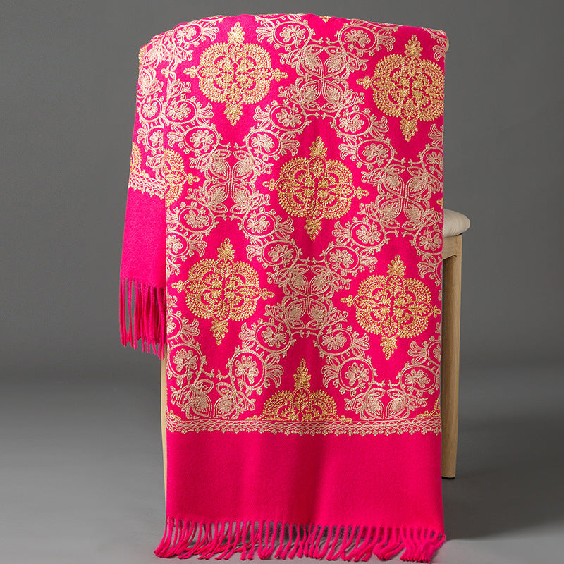 Crown-embroidered Scarf A Versatile Winter And Springfall Accessory In Korean Style