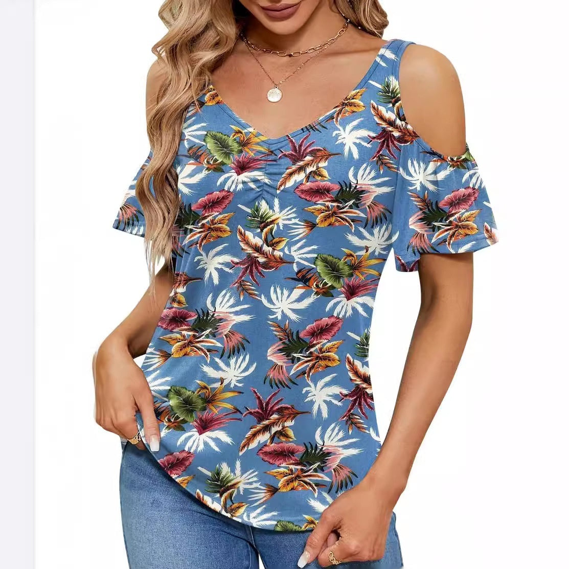 Women's Off-shoulder Printed Short-sleeve Loose Top