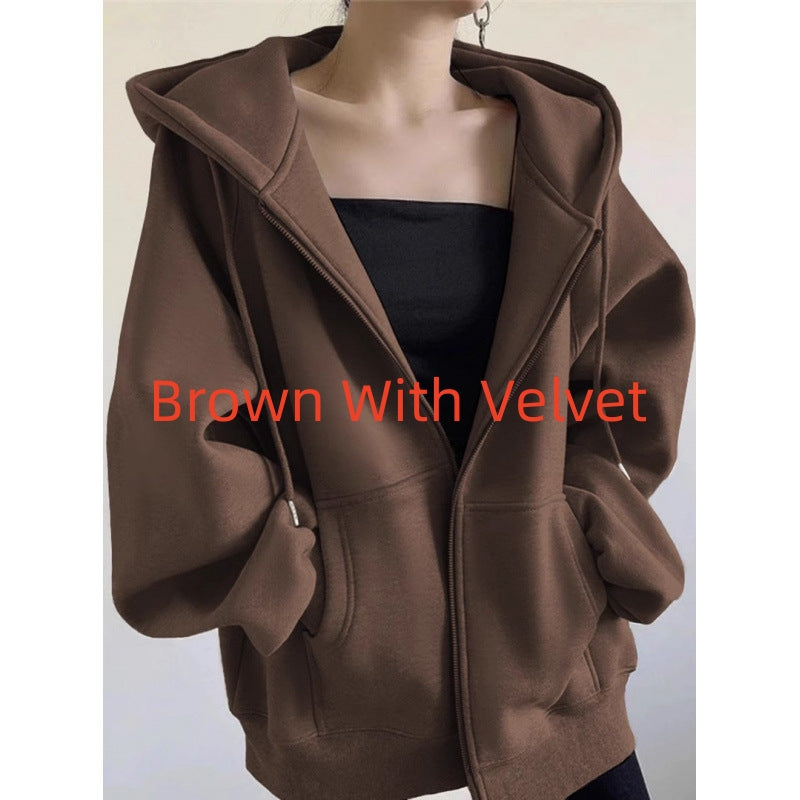 Maillard Vintage Zipper Hooded Sweater For Women Spring And Autumn