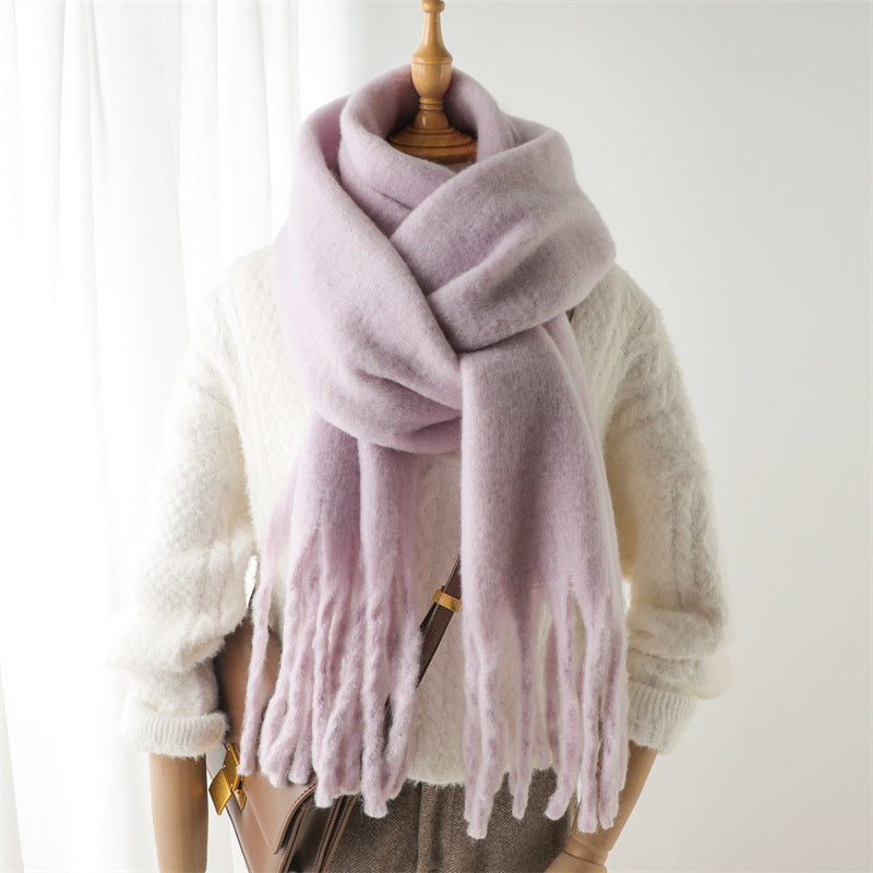Versatile Winter Thermal Scarf With Extended Tassels