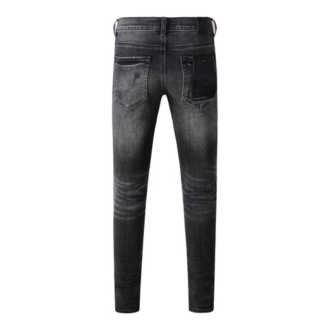 Purple Black Distressed Jeans 9079 Long Pants with Stylish Rips and Tears