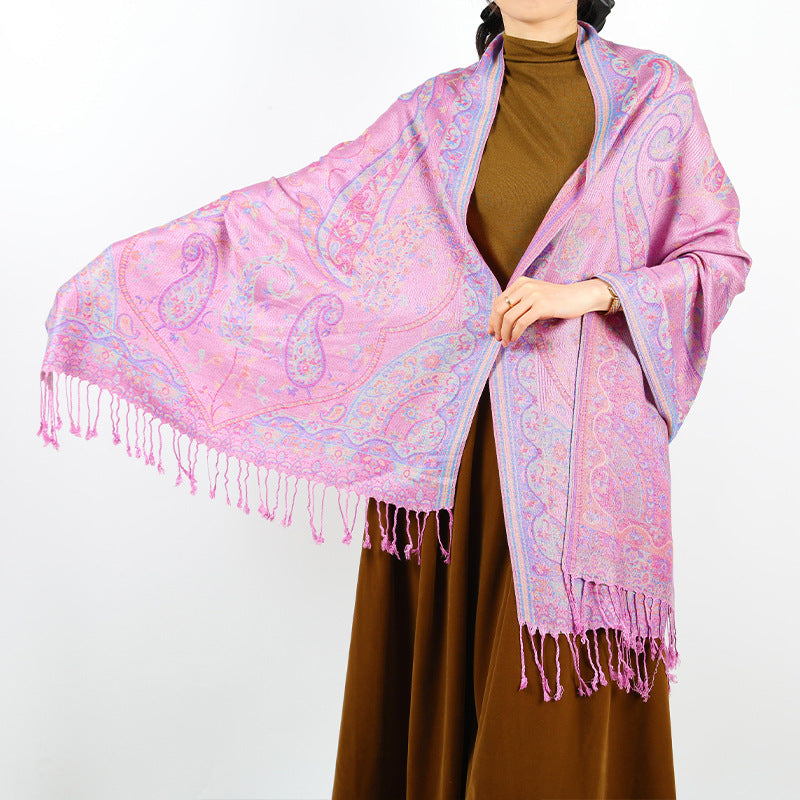 Women's Retro Cloak-style Scarf With Tassels Dual-use Outerwear