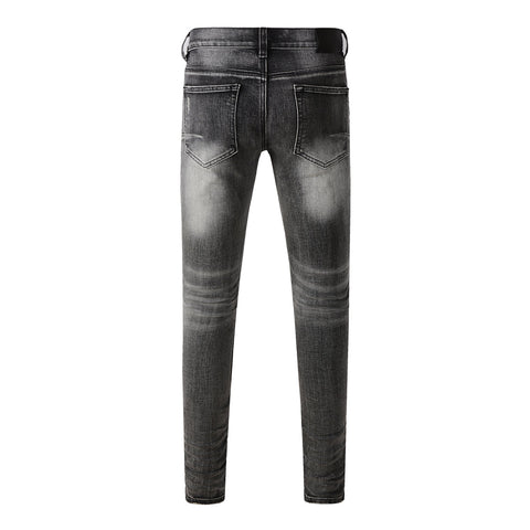 Purple Jeans Men Classic Streetwear Jeans Distressed Grey Ripped Skinny Fit 9103