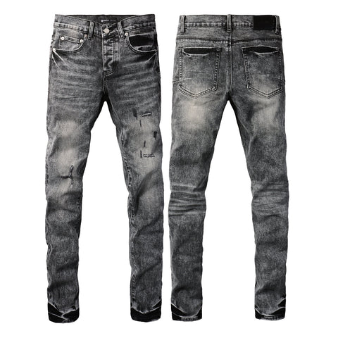 Purple Jeans Men Distressed Grey Washed Skinny Jeans Ripped Scratch Style 9105