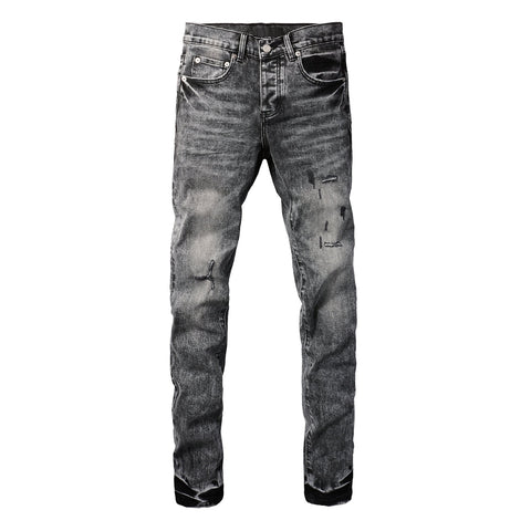 Purple Jeans Men Distressed Grey Washed Skinny Jeans Ripped Scratch Style 9105