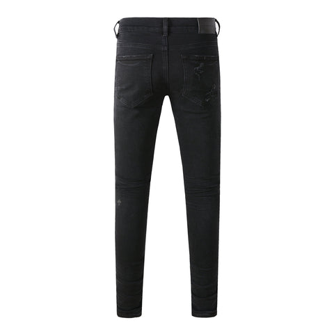 Purple Jeans Men Distressed Black Skinny Jeans with Heavy Ripped Design and Grunge Streetwear Vibe 9108