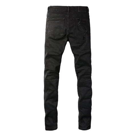 Purple Jeans Men Distressed Black Skinny Jeans with Heavy Ripped Design and Grunge Streetwear Vibe 9108