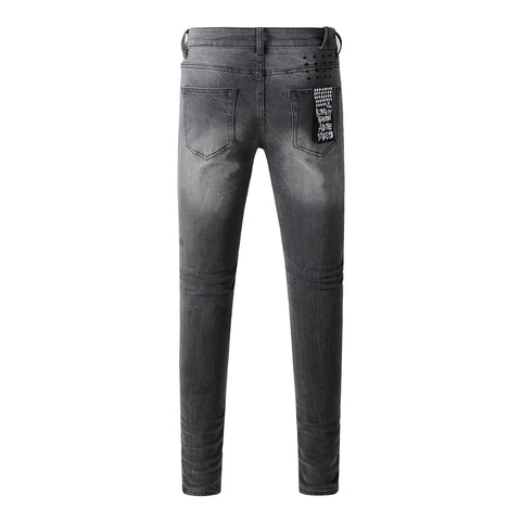 Purple Jeans Urban Gray Ripped Jeans with Bold Black Graffiti Accents 3003