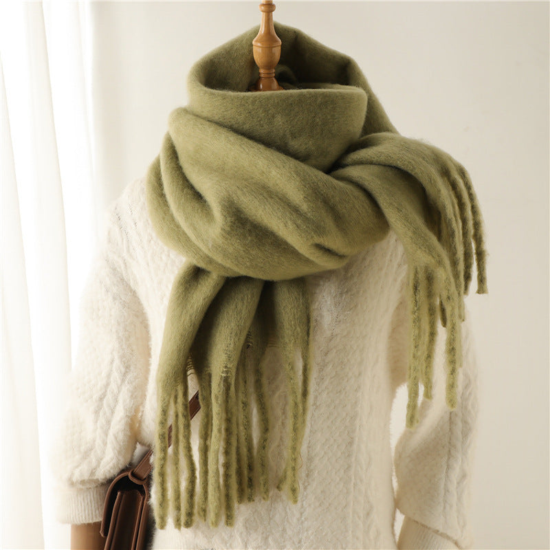 Versatile Winter Thermal Scarf With Extended Tassels