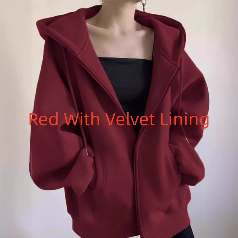 Maillard Vintage Zipper Hooded Sweater For Women Spring And Autumn