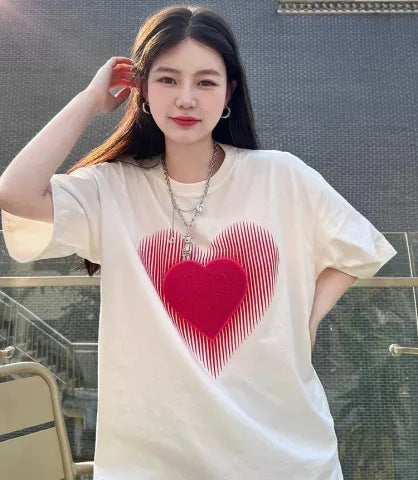 Womens Loose Korean-style Mid-length Short-sleeve Top
