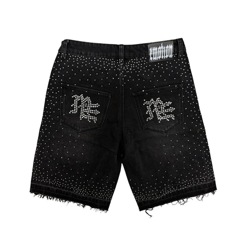 Mixed Emotions Black “ME” Rhinestone Denim Shorts