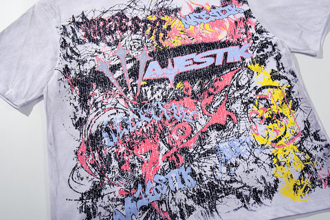 Majestik “Chaos Graffiti” Abstract Rhinestone Vintage Tee