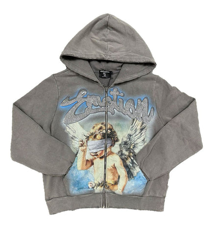 Mixed Emotions Rhinestone Hoodie Grey