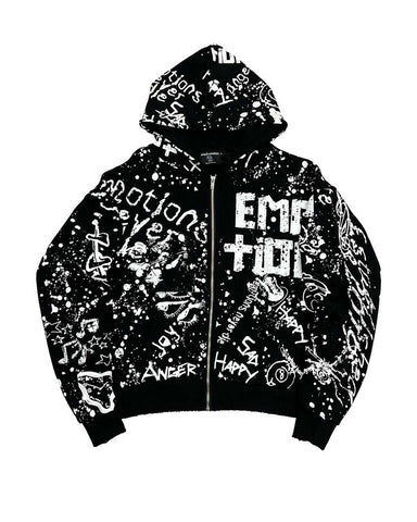 Mixed Emotions Graffiti Zip Up Hoodie Black