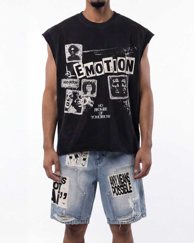 Mixed Emotions Newspaper Sleeveless Tee Black