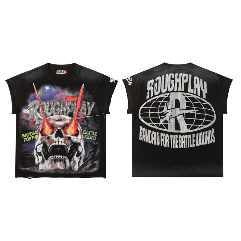 Roughplay Laser Eye Skull Vintage Oversized T‑Shirt