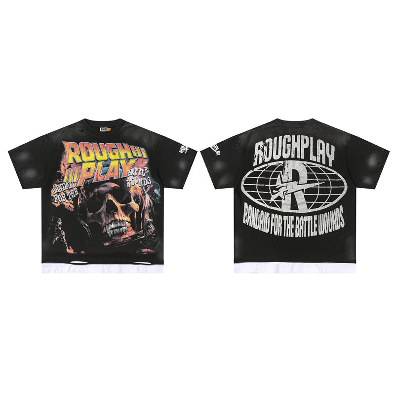 Roughplay Flame Skull Vintage Oversized T‑Shirt