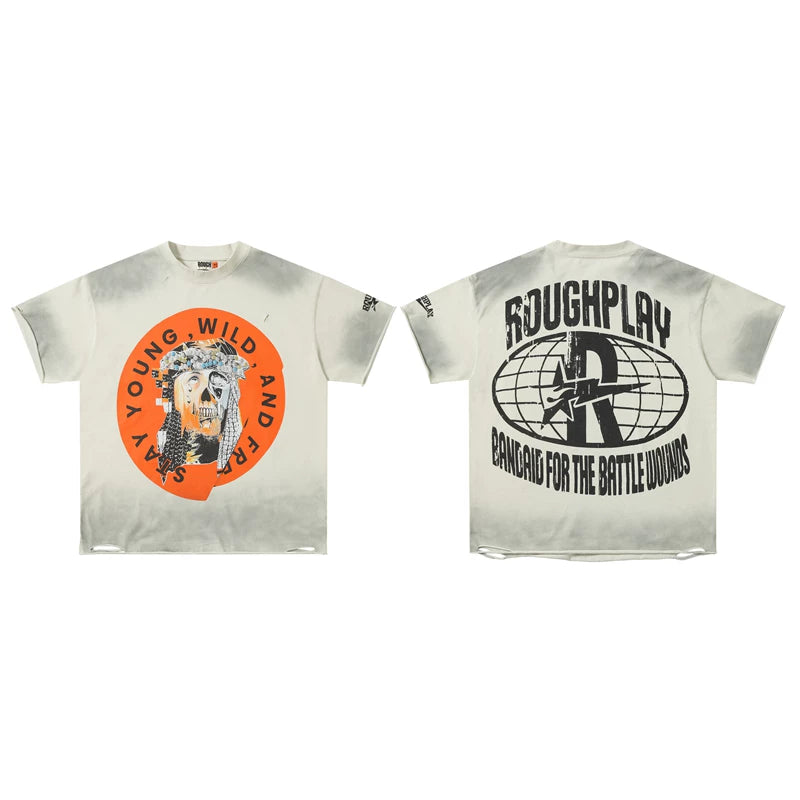 Roughplay Orange Circle Skull Vintage Oversized T‑Shirt