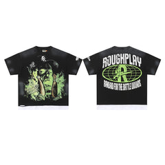 Roughplay Neon Green Monster Portrait Vintage Oversized T‑Shirt