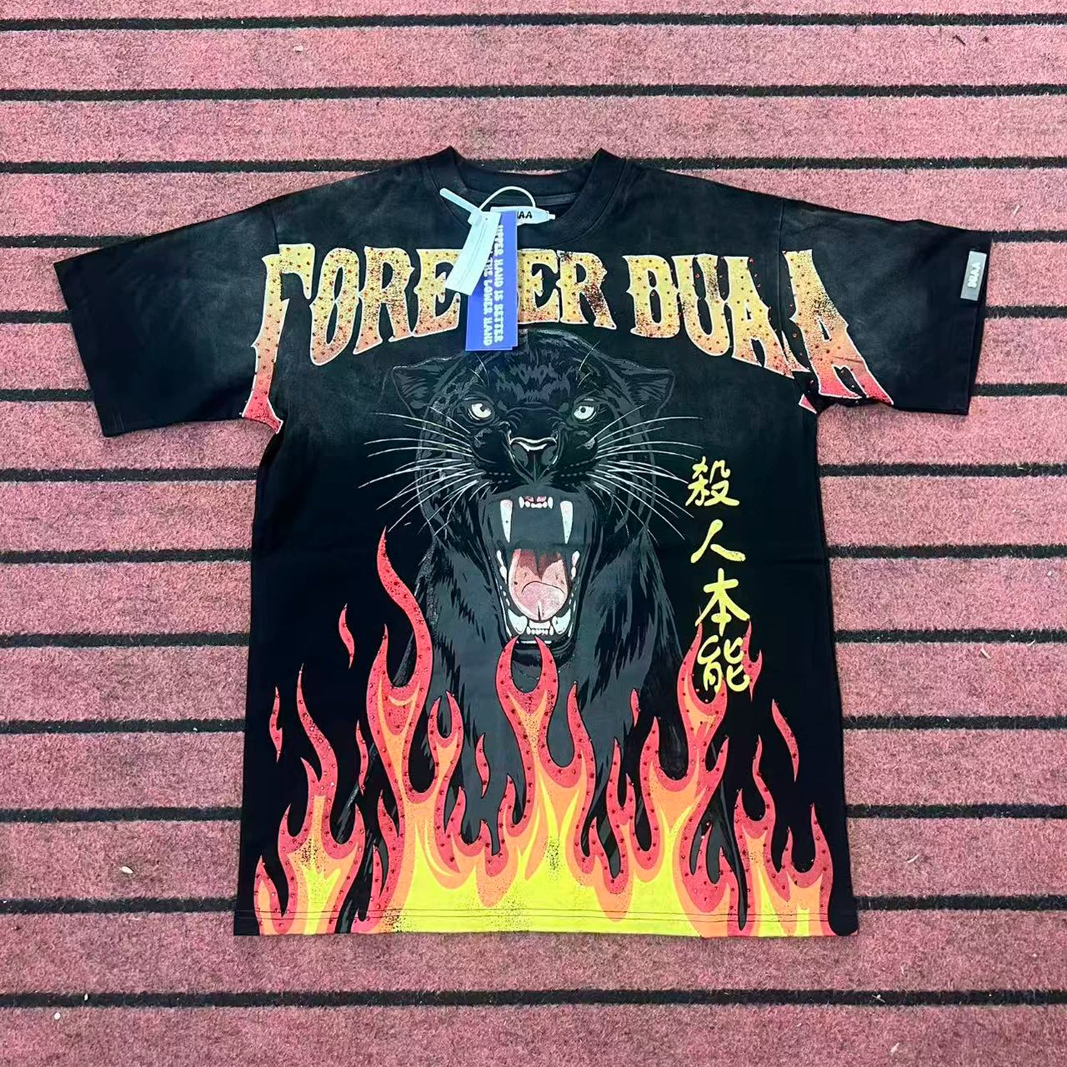 DUAA Black Panther Flame Vintage Oversized T‑Shirt