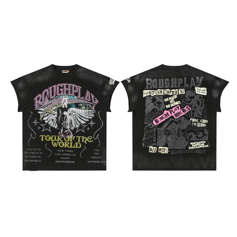 Roughplay World Tour Eagle Vintage Oversized T‑Shirt