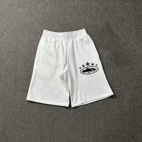 Corteiz 5-Star Alcatraz Island Front Logo Heavyweight Shorts white
