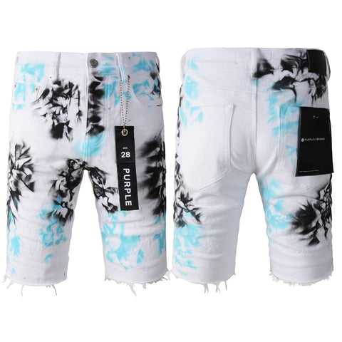 Purple Jeans White Tie-Dye Printed Jean Shorts 5065 with a Stylish and Unique Design