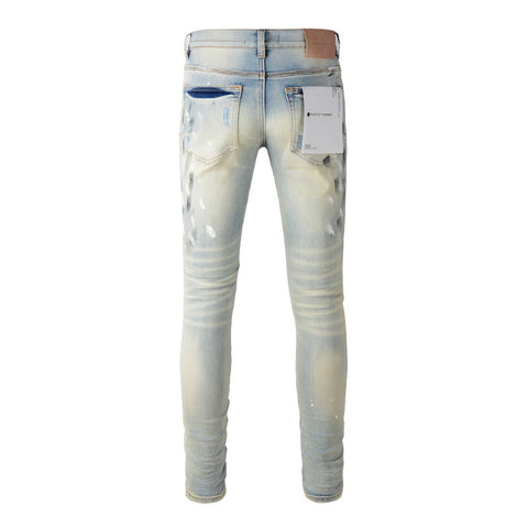 Purple Jeans Fashion Men Black Jeans Distressed Hole Unique Personality 9007