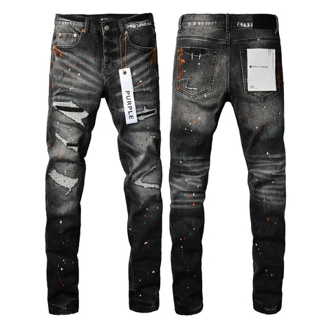 Purple Jeans Mens New Black Grey Jeans - Urban Style with Unique Ripped Patches 9018