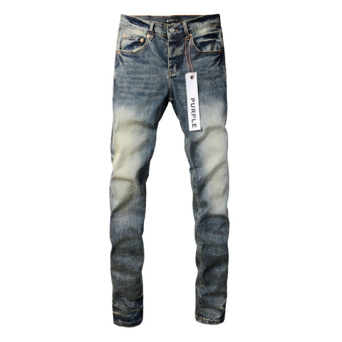 Purple Men Black Jeans Distressed Hole Unique Personality 9042