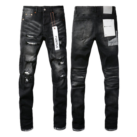 Purple Jeans Fashion Men Black Jeans Distressed Hole Unique Personality 9001