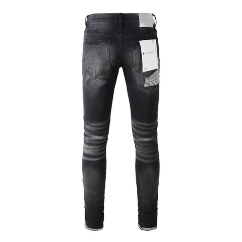 Purple Jeans Fashion Men Black Jeans Distressed Hole Unique Personality 9001