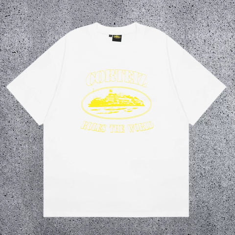 Corteiz "Rules The World" Yellow Print White T-Shirt