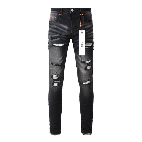 Purple Jeans Fashion Men Black Jeans Distressed Hole Unique Personality 9001