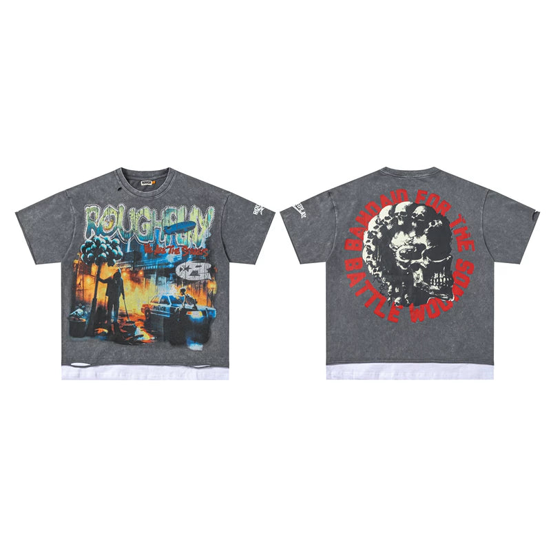 Roughplay Street Scene Skull Vintage Oversized T‑Shirt