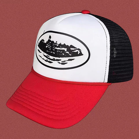 Cortiez Bold Red Oval Ship Logo Trucker Hat - Royal Blue