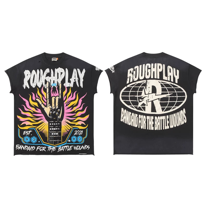 Roughplay Rock Hand Sign Vintage Oversized T‑Shirt
